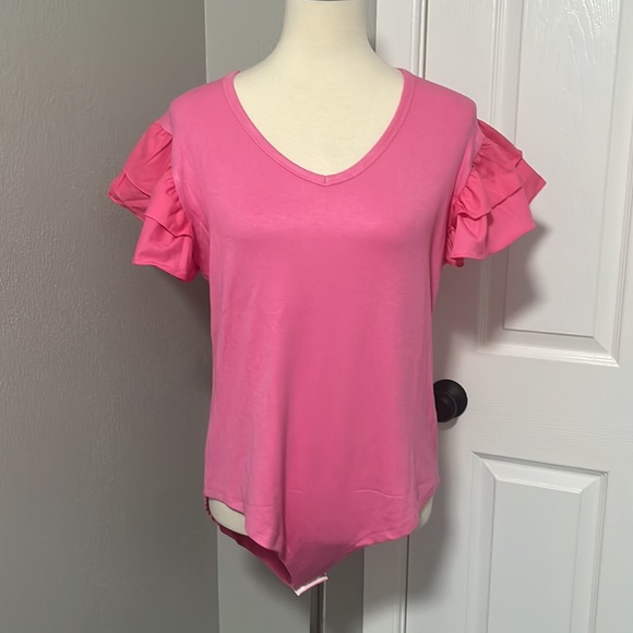 NWT Grace & Emma Love On Top Bodysuit in Hot Pink with Ruffle Sleeves - Picture 2 of 16